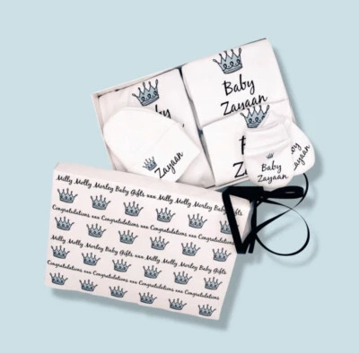 MILLY MOLLY MORLEY PERSONALISIERTE Jungen Babykleidung PRINZENKRONE Weste Babygrow Lätzchen Baby Dusche