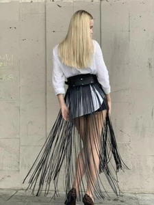 Genuine Leather Fringe skirt corset belt leather long fringes belt punk retro - Picture 1 of 6