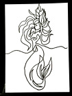 Original ACEO One Line Beautiful Mermaid Medium Marker on Paper Signed By Artist