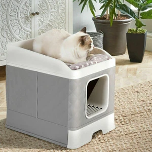 Caja de arena para gatos autolimpiable recinto inodoro bandeja de arena oculta con cojín superior - Imagen 1 de 18