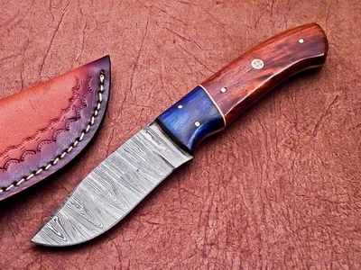 HOJA DE ACERO DAMASCO HECHA A MANO PERSONALIZADA, CUCHILLO DE CAZA DE CAMPING, CUCHILLO PELADOR 5631 Foto 1 de 4