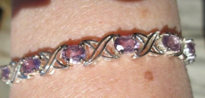 紫水晶网球手链 925 银 X 设计 15 石 6 英寸 - 7 英寸汉泰 — 第 1/4 张图片