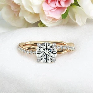 14k Multi Tone Gold Semi Mount 0.30 Carat Diamond Round Cut Setting Wedding Ring - Picture 1 of 8
