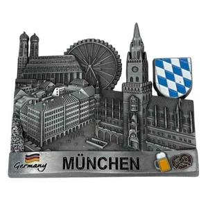 Munich Germany Souvenir Magnet München 3D Metal Bavaria Shield Beer Pretzel - Picture 1 of 2