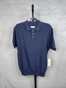 Hudson Barrow Knitwear Polo Shirt Navy Blue Casual Short Sleeve Men’s Large NWT - Picture 1 of 10