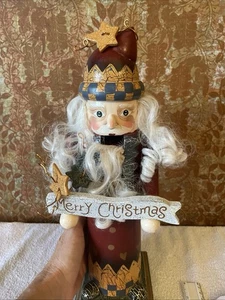 Lot 29- Wooden Merry Christmas Santa Clause Nutcracker Rustic, w/Sign, 15” Tall - Picture 1 of 9