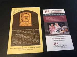 ZACK WHEAT Brooklyn Signed Yellow HOF Plague Postcard COA JSA autograph Auto - Picture 1 of 3