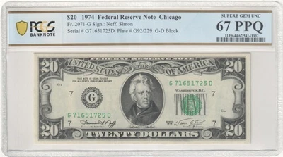1974 $20 Federal Reserve Note Fr-2071-G Chicago PCGS67 Superb Gem PPQ - Image 1 of 2