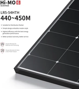 Longi Solar Panel 440w Hi-MO6 LR5-54HTH-440M/30 Super-Efficient 25YR Warranty! - Picture 1 of 3