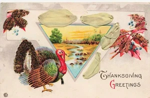 Ornate/Embossed/Glitter/Satin Thanksgiving Greetings Vintage PC - Picture 1 of 2