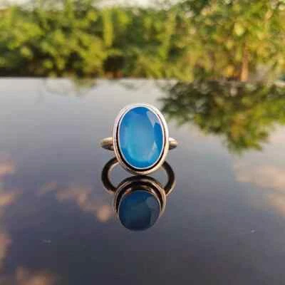 Sottile Acqua Calcedonio Gemma 925 Argento Sterling Mano Anello Tutte le Misure - Immagine 1 di 4