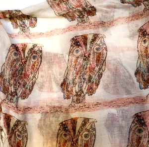 Scarf N by Naf Naf Paris Silk Semisheer  Owls pattern.  70 x 20” - Picture 1 of 3