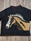 Pull femme vintage en tricot cheval Rough Rider By Circle T noir taille XL