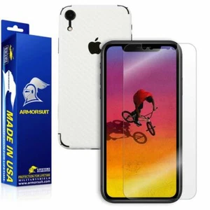 ArmorSuit Apple iPhone XR Screen Protector + White Carbon Fiber Skin Made in USA - Picture 1 of 6
