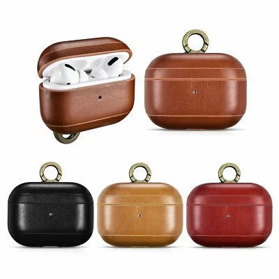 Lujosa funda protectora de cuero genuino con anillo a prueba de golpes para Apple AirPods Pro 1 Foto 1 de 4
