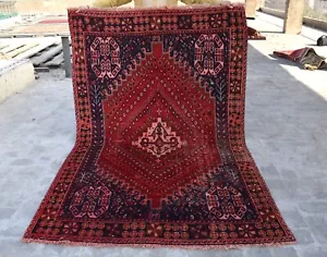 Antigua alfombra de lana oriental persa anudada a mano Abadeh caucásica 5x8 - Imagen 1 de 11