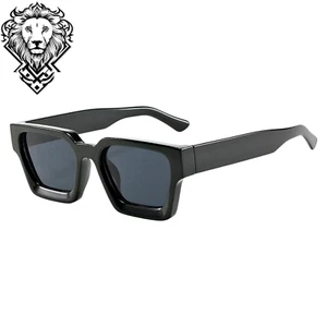 Mens Square Thick Frame UV400 Eyewear Unisex Luxury Fashion Black Sunglasses - Picture 1 of 9