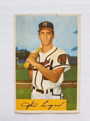 1954 Bowman JOHNNY LOGAN Milwaukee Braves  *corner Ding Small Spot Top Border - Image 1 of 2