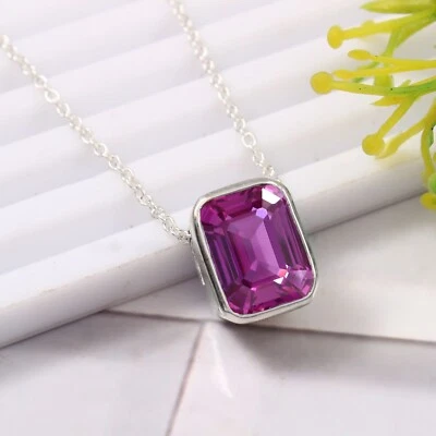 AAA+ Naturale Ceylon Viola Zaffiro Rosa 925 Pendente Argento Fidanzamento Regali - Immagine 1 di 4