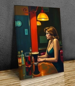 Lady in a Bar Hopper Inspired art mounted canvas print - Picture 1 of 9