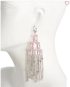 Neu mit Etikett Betsey Johnson silberfarbene champagnerfarbene Chandelier Tower Ohrringe rosa Schmuck - Bild 1 von 4