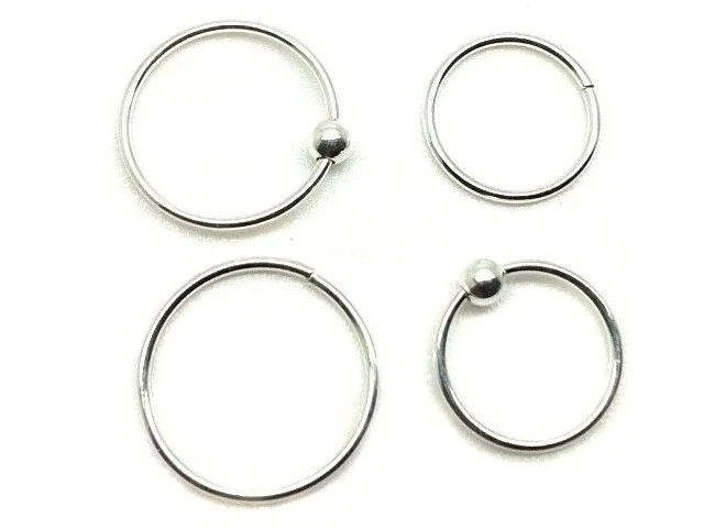 Sterling Silver Nose Ring Hoop 8mm 10mm Small Thin Piercing Stud - Image 1 of 1