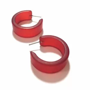 Cherry Red Frosted Wide Classic Hoop Earrings - Picture 1 of 6