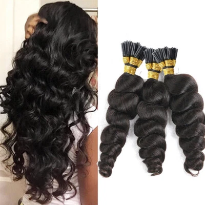 Loose Wave I Tip In Hair Extensions Micro Beads Pre Bonded Brazilian Human Hair - Image 1 of 4