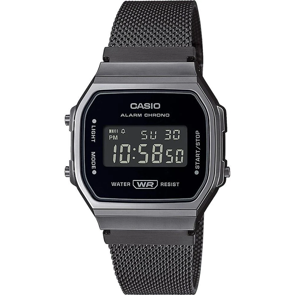Reloj Unisex CASIO A168WEMB-1BDF Digital Acero Inoxidable Negro Mesh VINTAGE - Imagen 1 de 1