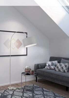 BOGENLAMPE BOGENLEUCHTE STEHLAMPE NICKEL GRAU  LED STEHLEUCHTE B_KARTON - Bild 1 von 3