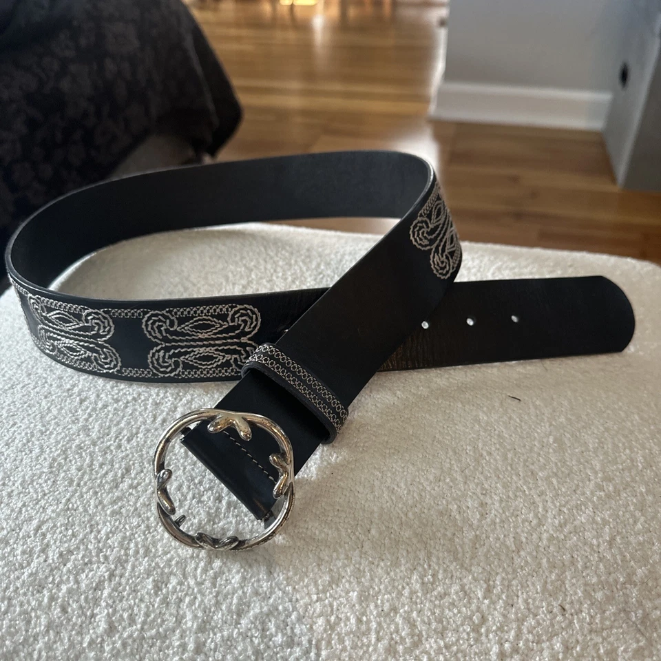 Vintage Coldwater Creek Belt Womens S/M Genuine Leather Western Black Embroider - Image 1 of 4