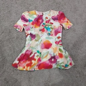 Kate Spade Bluse Größe 0 Rosa Mehrfarbig Tulpe Top Bluse Schößchensaum - Bild 1 von 9