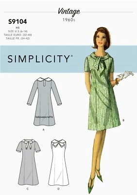 SIMPLICITY 9104 MISSES DRESSES Vintage 1960's SEWING PATTERN Sizes 6-14 & 14-22 - Image 1 of 4