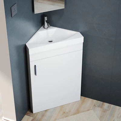 Corner Bathroom Vanity Unit White Matt Gloss Sink Basin Storage Cabinet WC 560mm
