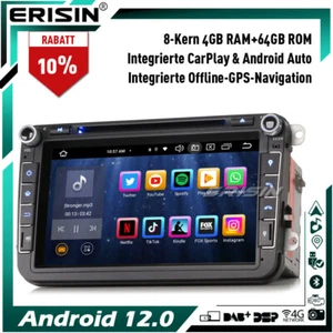 8-Kern GPS Android 12 Autoradio Für VW Seat Skoda Leon Jetta EOS CarPlay 8" 64GB - Bild 1 von 15