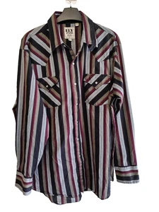 Ely Cattleman Western Shirt Large Pearl Snap Long Sleeve Rodeo Cowboy Striped - Picture 1 of 11