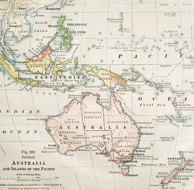 1916 Map Australia New Zealand Pacific Island Philippine Political DWSS15 - Image 1 of 2