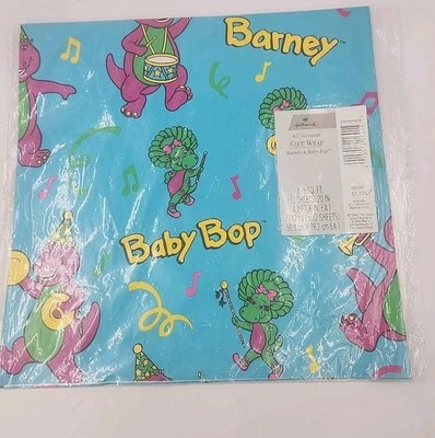 Vintage Barney Baby Bop Wrapping Paper 8 1/3 Sq Ft 2 Sheets NEW 90s Y2K Retro - Image 1 of 3