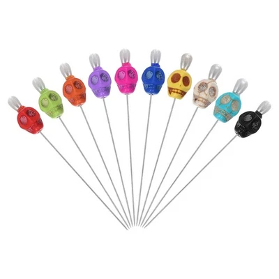 Alfileres de coser calavera de 3", 10 piezas alfileres rectos de acero, multicolor Foto 1 de 4