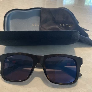 Gucci Sunglasses GG0008S 003 Brown Tortoise Matte Black with Blue Gray Lenses - Picture 1 of 6