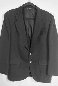 Vtg Stafford Blazer Men 43R Black / Silver Buttons Wool Blend Jacket Sports Coat - Picture 1 of 17