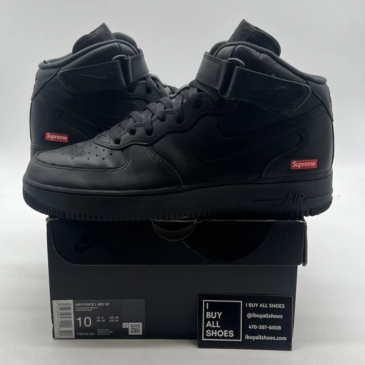 Nike Supreme x Air Force 1 Mid Box Logo - Triple Black for Sale