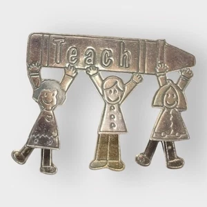 EFS Mexico 925 Sterling Silver Teach Brooch Dangle Feet Children Holding Pencil - Picture 1 of 3