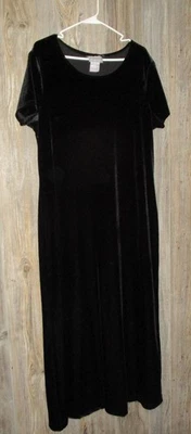 Vintage Studio Ease Black Short Sleeve Maxi Dress Size 20T Velvet Holiday Party - Image 1 of 4