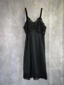 Vintage Wonder Maid schwarz Satin Full Slip Spitzenbesatz Gr. 36 Whimsy Goth  - Bild 1 von 7