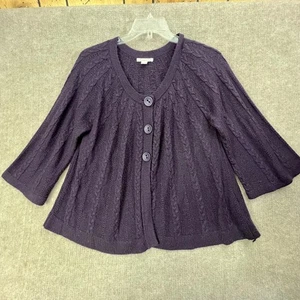 Coldwater Creek Womens 2X Purple Cable Knit Button Front Cardigan Sweater - Picture 1 of 8