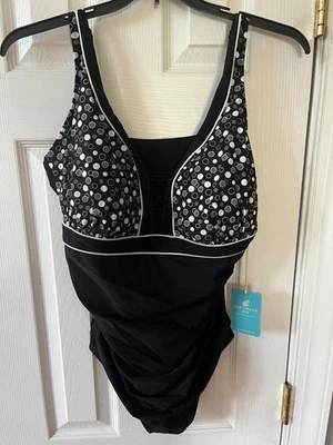 Traje de baño para mujer Caribbean Joe talla 20 nuevo con etiquetas negro/blanco Foto 1 de 4