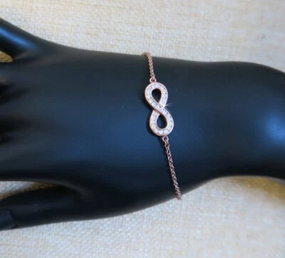 925 ECHT SILBER, Rotgold ***  Infinity Armband Zirkonia Unendlichkeit vergoldet - Bild 1 von 4