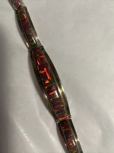 Vintage Red Fiery Channel Set Black Opal Bracelet Sterling 7" Stunning - Picture 1 of 13