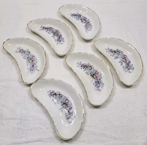 6pc Vtg Porcelain Bone Dish Crescent Trinket Dish Floral Pattern France French - Picture 1 of 6